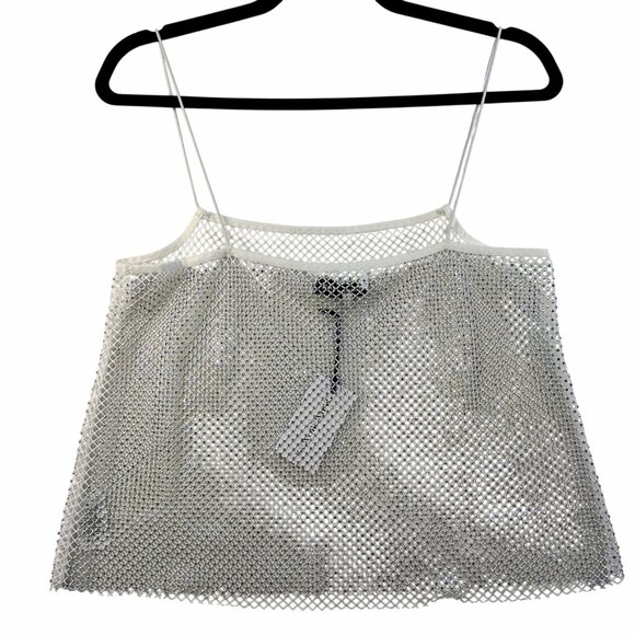 WEWOREWHAT Womens Crystal Mesh Cami Size M in White Crystal Sheer Top - Picture 4 of 10